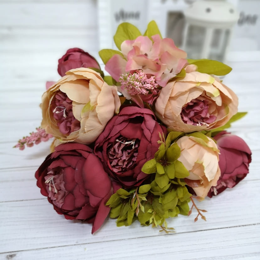 Искусственные цветы в Салавате | Цветы искусственные «Пионы», персиково-малиновые, букет