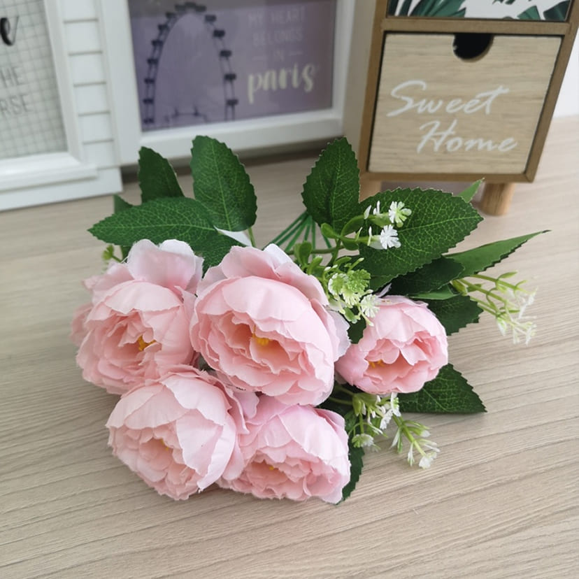 Искусственные цветы в Салавате | Цветы искусственные «Минипиончики с гипсофилой», нежно-розовые, букет