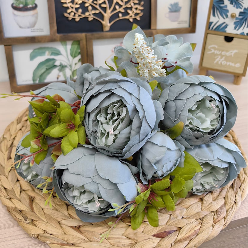 Искусственные цветы в Салавате | Цветы искусственные «Пионы», серо-голубые, букет